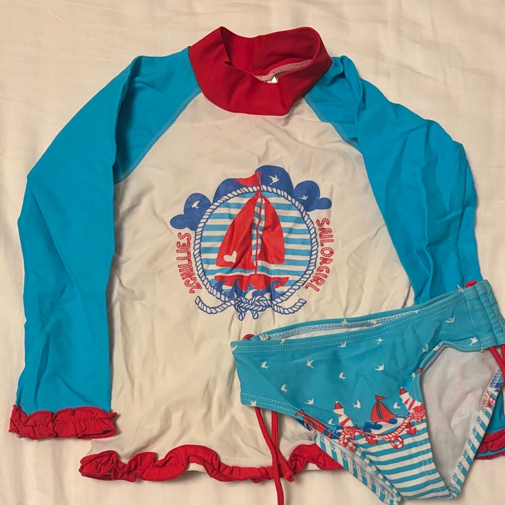 2Chillies Kids Nautical Rashguard Set - Red and Blue